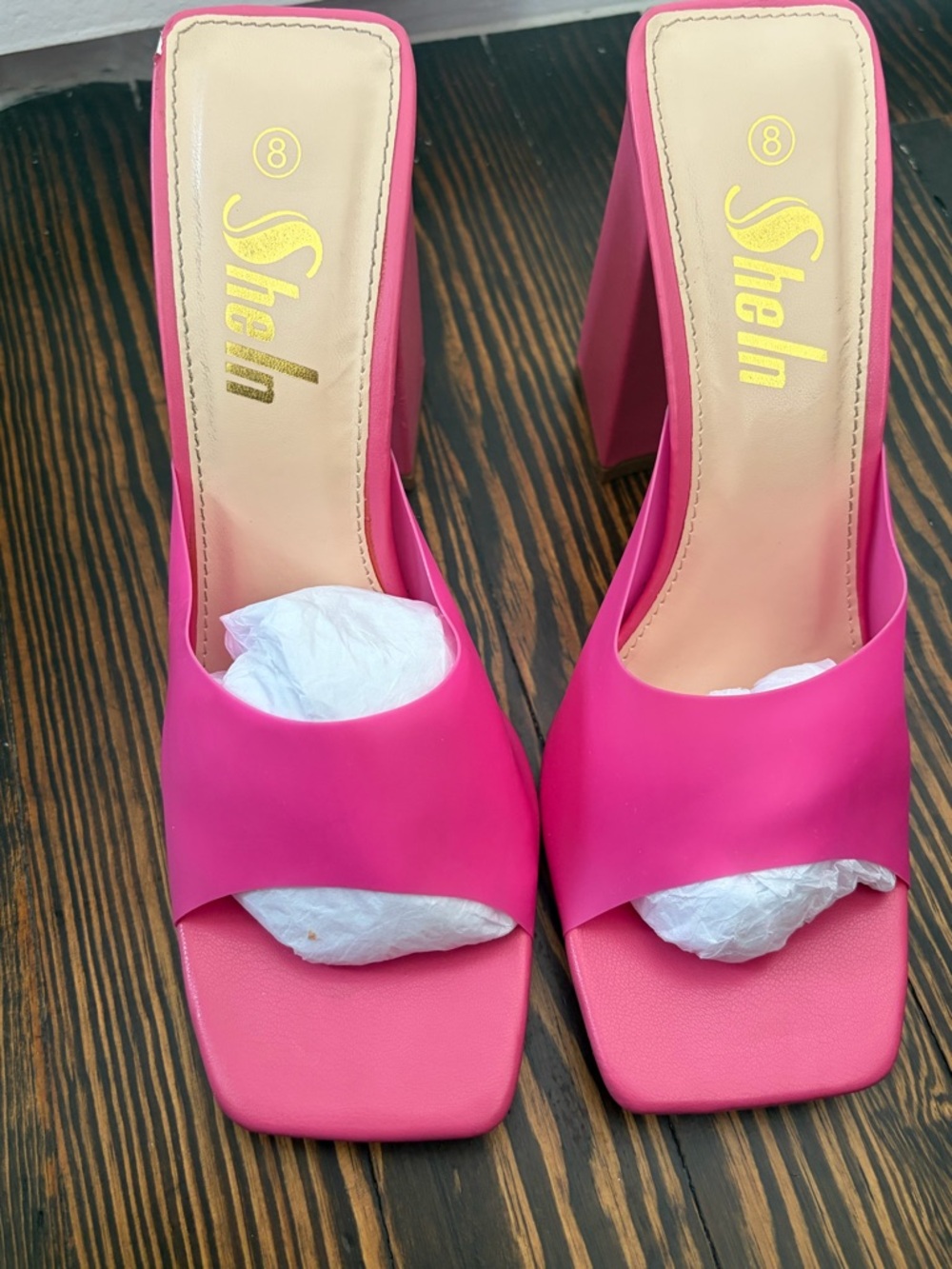SHEIN Hot Pink Open-Toe Square Mule Heels